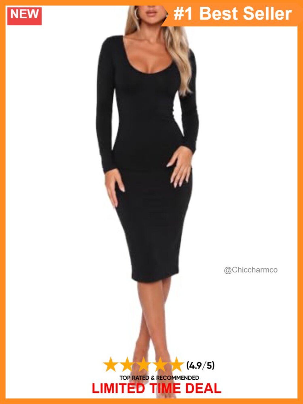 V Neck Long Sleeve Bodycon Midi Pencil Dress Stretchy Club Night Out